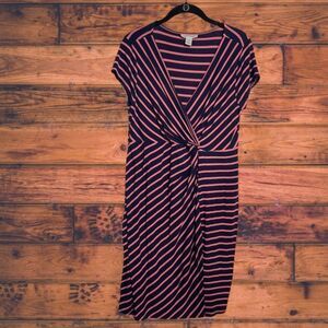 5 for $25🔥Motherhood Navy & Pink Striped V-Neck Dress Maternity Medium‎